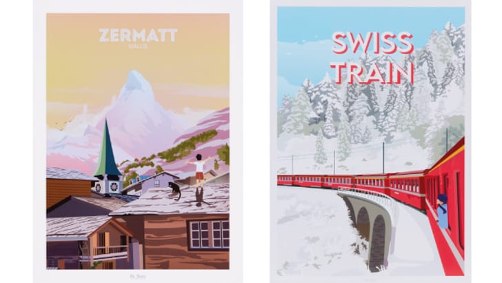 Poster von Zermatt und Schweizer Zügen