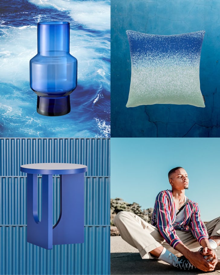 Blaue Collage mit Micasa-Produkten und Moodbildern